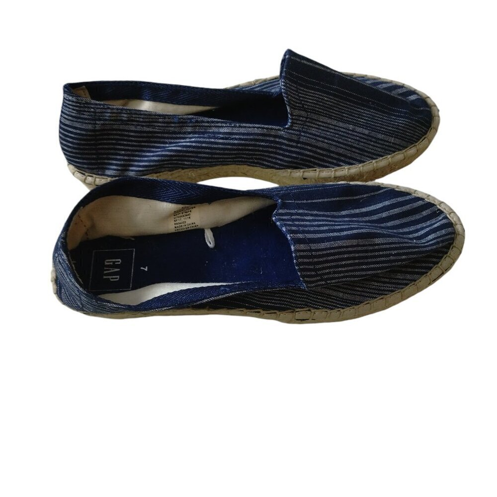 Gap Women's Size 7 Navy Striped Canvas Espadrilles Slip On Casual Beach Travel